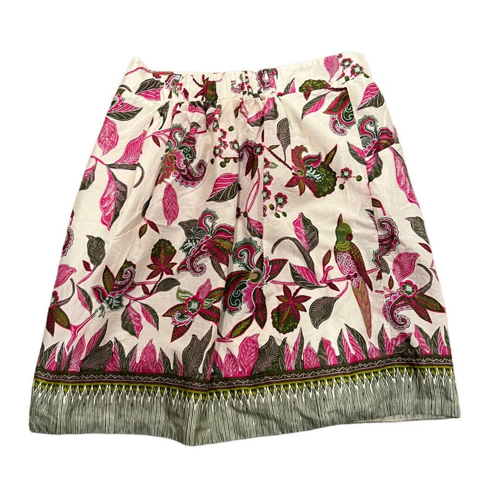 Anthropologie EDME & ESYLLTE Skirt MIDI Flowers Bird Pockets Royal Poinciana S